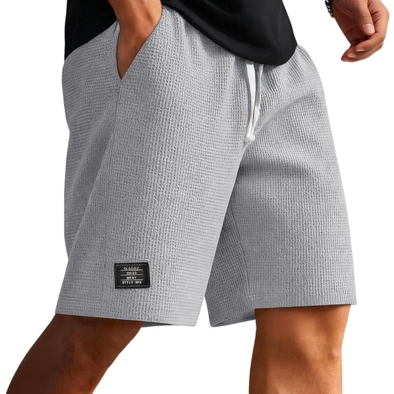 Mens Waffle Corduroy Shorts Elastic Waist Drawstring Casual Texture Lightweight Short Summer Beach Pants with Pockets White L