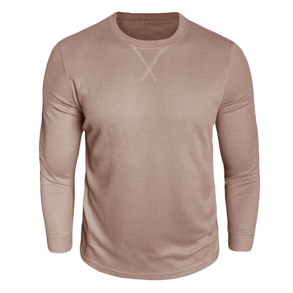 Mens Waffle Crewneck Long Sleeve T-Shirt Lightweight Slim Fit Pullover Comfy Daily Solid Base Layer