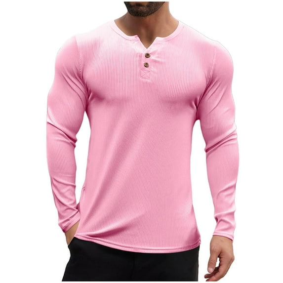 Mens Waffle Henley Shirt Long Sleeve Thermal Pullover Lightweight Casual Button Placket Stylish Tshirts