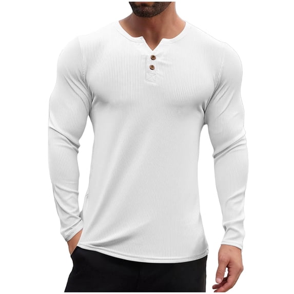 Mens Waffle Henley Shirt Long Sleeve Thermal Pullover Lightweight Casual Button Placket Stylish Tshirts