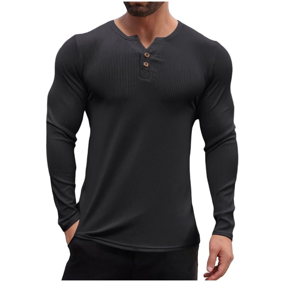 Mens Waffle Henley Shirt Long Sleeve Thermal Pullover Lightweight Casual Button Placket Stylish Tshirts