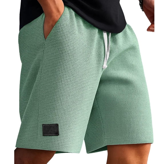 Mens Waffle Knit Athletic Shorts Drawstring Elastic High Waist Short Pants Stretch Workout Sports Short Trousers with Pockets