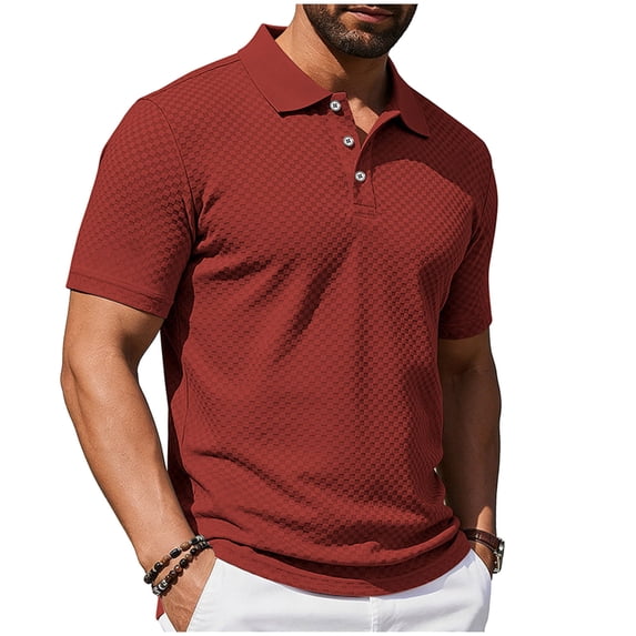 Mens Waffle Knit Golf Shirt Short Sleeve Collared Modern Fit Summer Business Casual Button Down Quick Dry Athletic Pullover Shirts, Soft Stretch Lightweight Breathable Tees for Daily Wear