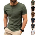 thumbnail image 1 of Mens Waffle Knit Henley T Shirts Short Sleeve Casual Textured Muscle Slim Fit Pullover Soft Stretch Workout Athletic Tee Summer Fashion Basic Solid Color Tops, 1 of 10