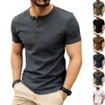 thumbnail image 1 of Mens Waffle Knit Henley T Shirts Short Sleeve Casual Textured Muscle Slim Fit Pullover Soft Stretch Workout Athletic Tee Summer Fashion Basic Solid Color Tops, 1 of 10