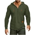 thumbnail image 1 of Mens Waffle Knit Hoodies Pullover Waffle Knit Hoodies Pullover Long Sleeve Solid Color Loose Top with Hood (Army Green S), 1 of 5