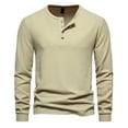 thumbnail image 1 of Mens Waffle Knit Long Sleeve Henley Shirt 4-buttons Casual Plain Tee Tshirt Pullover Fall Sweatshirt Top Blouses (Small, Khaki), 1 of 5