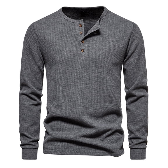 Mens Waffle Knit Long Sleeve Henley Shirt 4-buttons Casual Plain Tee Tshirt Pullover Fall Sweatshirt Top Blouses (XX-Large, Dark Gray)