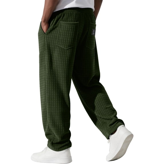 Mens Waffle Knit Pants Wide Straight Leg Drawstring Waist Textured ...