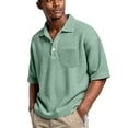 thumbnail image 1 of Mens Waffle Knit Shirts Short Sleeve Loose Fit Collared Henley Polo Shirt Casual Collared Shirt Golf Workout Tops Light Green S, 1 of 4