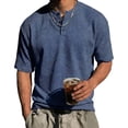 thumbnail image 1 of Mens Waffle Knit Short Sleeve Henley, Lightweight Athletic Fit Tee, Breathable Casual Wear for Summer & Gym, 3XL, 1 of 5