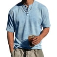 thumbnail image 1 of Mens Waffle Knit Short Sleeve Henley, Lightweight Athletic Fit Tee, Breathable Casual Wear for Summer & Gym, XL, 1 of 5