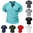 thumbnail image 1 of Mens Waffle Knit Short Sleeve Henley Shirts Casual 3 Button Muscle Fit Raglan T-Shirts Summer Beach Vacation Tops Lightweight Breathable Athletic Workout Tees, 1 of 4