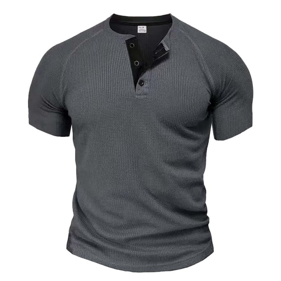 Mens Waffle Knit Short Sleeve Henley Shirts Casual 3 Button Muscle Fit Raglan T-Shirts Summer Beach Vacation Tops Lightweight Breathable Athletic Workout Tees
