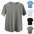 thumbnail image 1 of Mens Waffle Knit Short Sleeve T-Shirts Casual Crew Neck Solid Regular Fit Basic Tee Curved Hem Summer Breathable Streetwear Tops Fathers Day Gift, 1 of 9