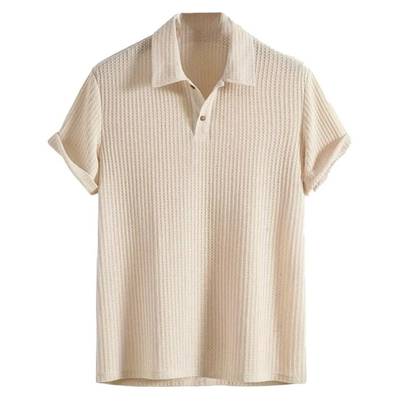 Mens Waffle Knit Short Sleeve s Shirts Button Up Loose Fit Casual Summer Tops Solid Color Beach Tshirts Beige XL