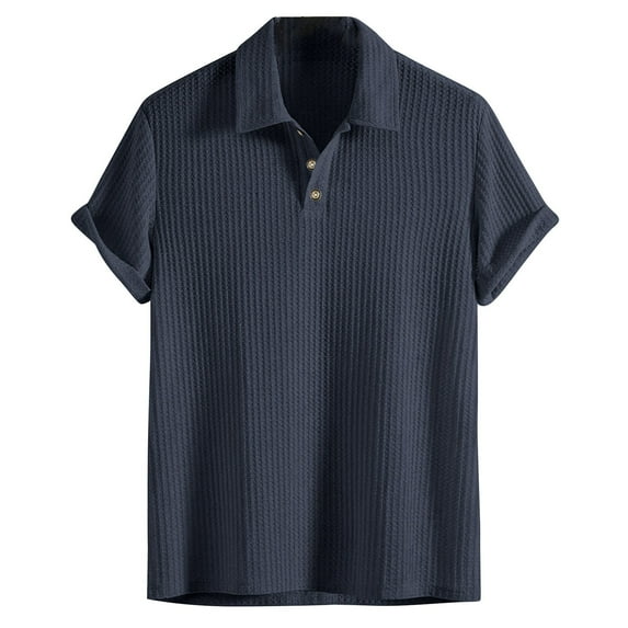 Mens Waffle Knit Short Sleeve s Shirts Button Up Loose Fit Casual Summer Tops Solid Color Beach Tshirts Gray XL
