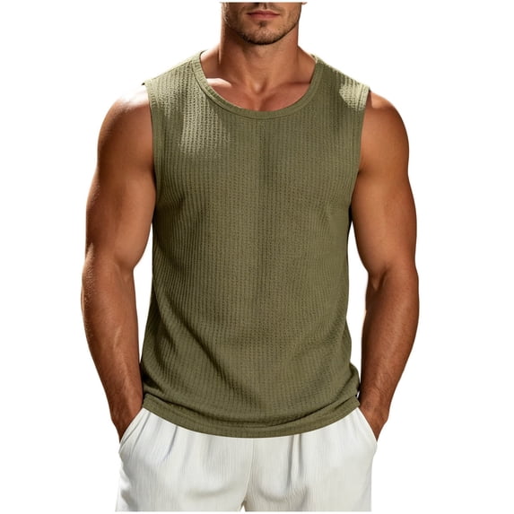 Mens Waffle Knit Tank Tops Sleeveless T-Shirts Athletic Muscle Summer Casual Beach Hippie Shirts His Bday Surprises