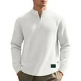 thumbnail image 1 of Mens Waffle Knit Texture Sweatshirts Casaul Half Zip Long Sleeve Pullover Solid Color Loose Lightweight Fall Winter Warm Shirt, 1 of 5