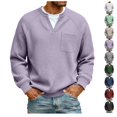 thumbnail image 1 of Mens Waffle Long Sleeve Shirt Big and Tall V Neck Shirts Warm Quilted Pullover Shirts Plain Relaxed Fit Knit Tops, 1 of 1