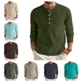 thumbnail image 1 of Mens Waffle Long Sleeve Shirt Casual Button Down Thermal Henley Shirts Lightweight Plain Fall Tshirts Pullover Army Green L, 1 of 9
