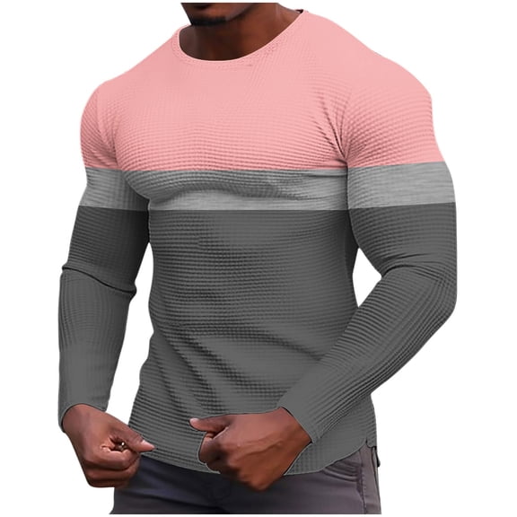 Mens Waffle Long Sleeve Shirt Crew Neck Thermal Underwear Casual Pullover Knit Fitness Loungewear Top