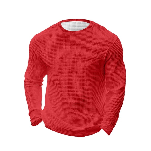 Mens Waffle Long Sleeve Shirt Crew Neck Thermal Underwear Slim Fit Lightweight Pullover Casual Tshirt