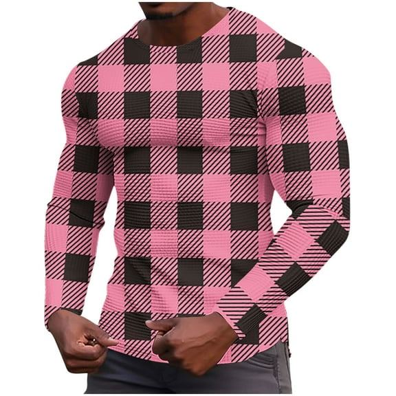 Mens Waffle Long Sleeve Shirt Crew Neck Thermal Underwear Slim Fit Lightweight Pullover Casual Tshirt