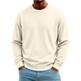 thumbnail image 1 of Mens Waffle Long Sleeve Shirt Knit Thermal Pullover Sweatshirt Crew Neck Loose Cotton Undershirt Winter Warm Big and Tall Men's Tops, 1 of 9