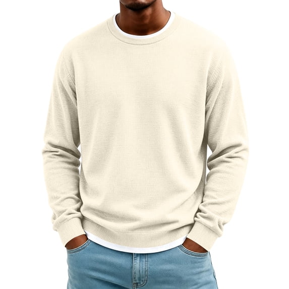 Mens Waffle Long Sleeve Shirt Knit Thermal Pullover Sweatshirt Crew Neck Loose Cotton Undershirt Winter Warm Big and Tall Men's Tops