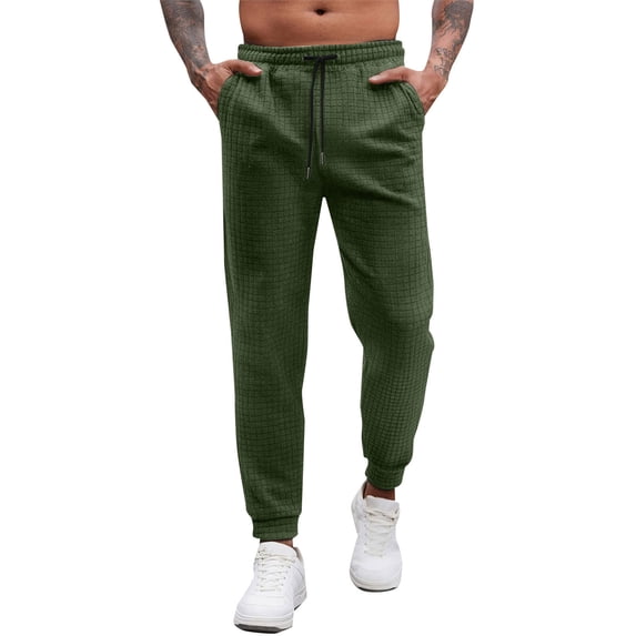 Mens Waffle Sweatpant Elastic Waist Solid Tapered Pant Stretch Athletic Workout Jogger