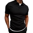 thumbnail image 1 of Mens Waffle Texture 2 in 1 Polo Shirts Short Sleeve Casual Slim Fit T-Shirts Moisture Wicking Collared Golf Shirt Black, 1 of 9