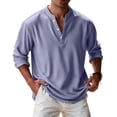thumbnail image 1 of Mens Waffle Textured Button Down Henley Shirt Casual Solid Band Collar Shirts Purple XL, 1 of 7