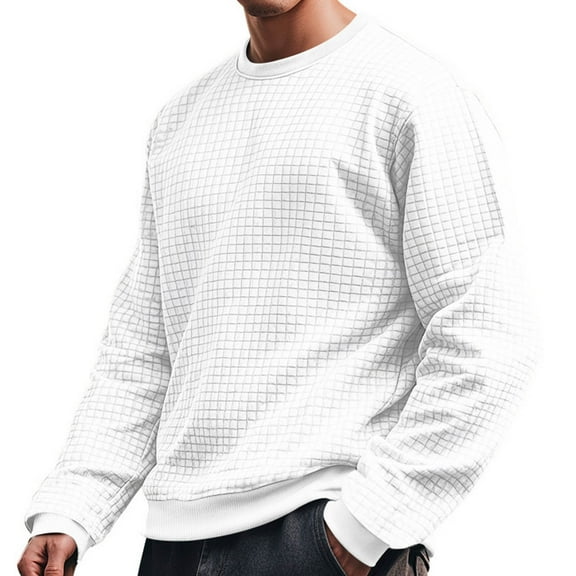 Mens Waffleknit Sweatshirts Long Sleeve Crewneck Shirts Casual Solid Color Checkered Pullover Basic Going-Out Loungewear No Hood Sweatshirt Tops
