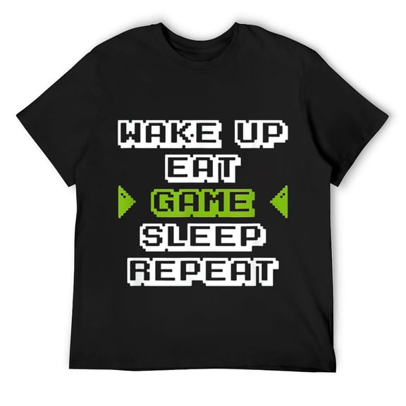 Mens Wakeup Eat Sleep Game Repeat Funny Gamer T-Shirt Black