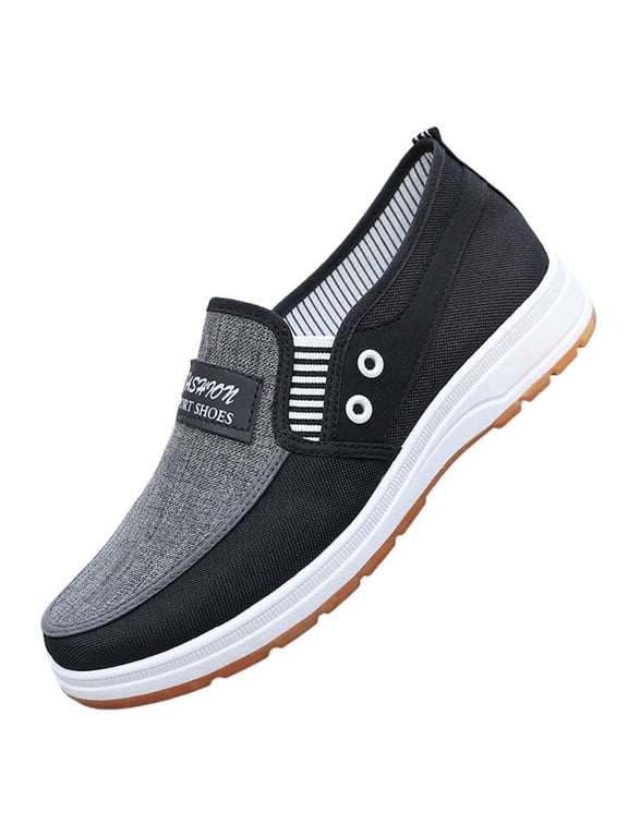 Mens Walking Shoes Non Slip Falt Sneakers Summer Comfortable Work Driving Loafer Canvas Business Shoe for Outdoor Vacation Black Size 9