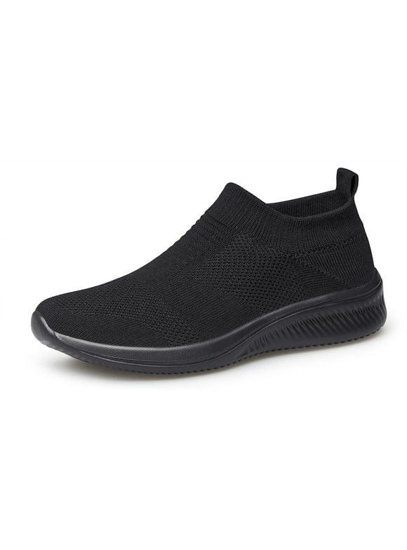 Mens Walking Shoes Slip on Sneakers Running Tennis Shoes Lightweight Breathable Casual Work Sports Gym Shoes All Black Size 7