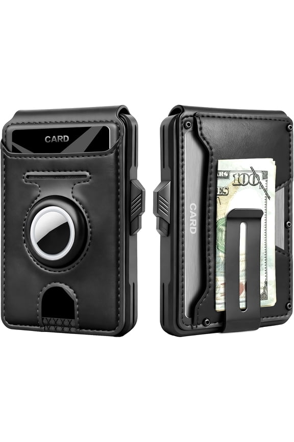 Men's  Wallet for AirTag: Brushed  Pop Up Card Holder, Slim Front Pocket Bifold Wallet with Detachable  Clip ID Window,  11 Cards 5+ Bills,  for Men