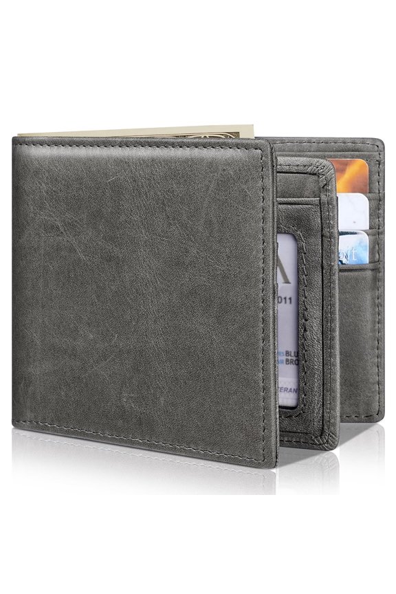 Mens Wallet Bifold Genuine Leather Rfid Blocking For Men With 1 Id Windows 13 Card Holders 2 Pockets 1 Gift Box