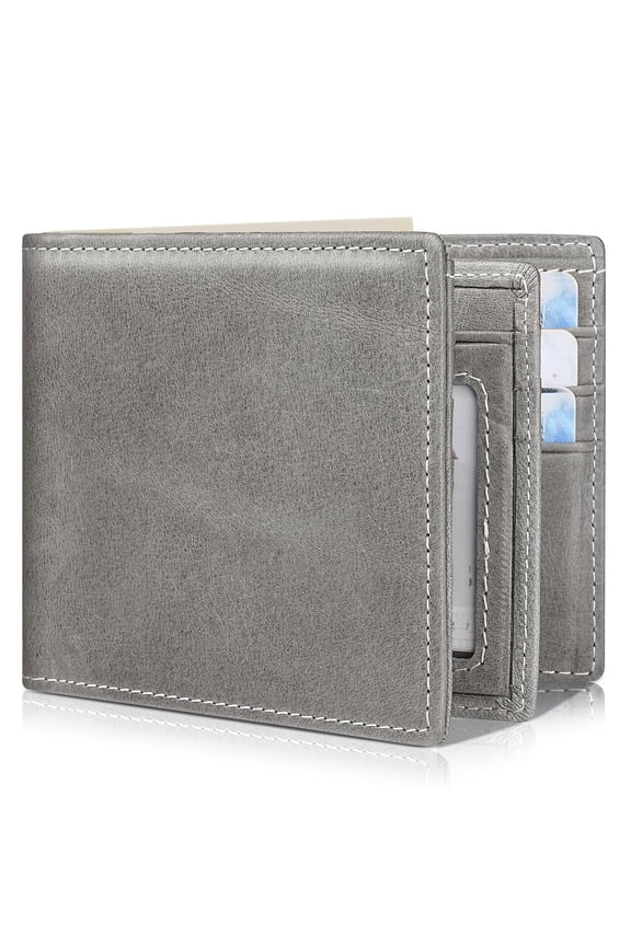 Mens Wallet Bifold Genuine Leather Rfid Blocking For Men With 1 Id Windows 13 Card Holders 2 Pockets 1 Gift Box