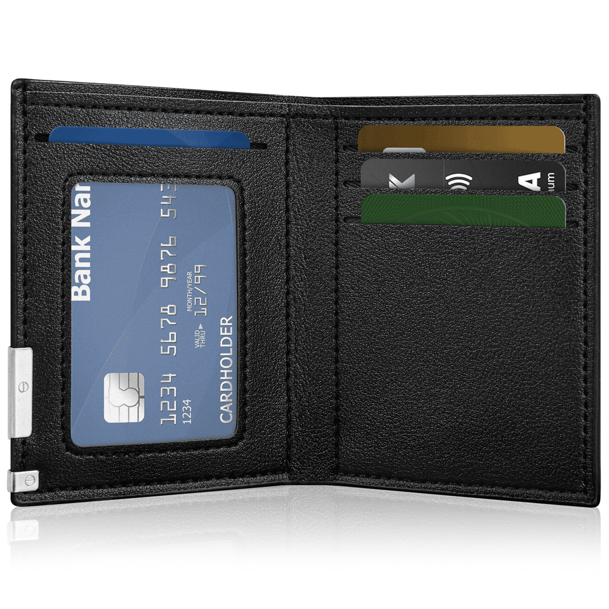 Cshidworld Mens Wallet, Bifold Genuine Leather Wallet for Men, RFID Blocking Wallet with 1 ID Window, 4 Card Holders & 2 Cash Slots, Slim Front Pocket Wallet, Black