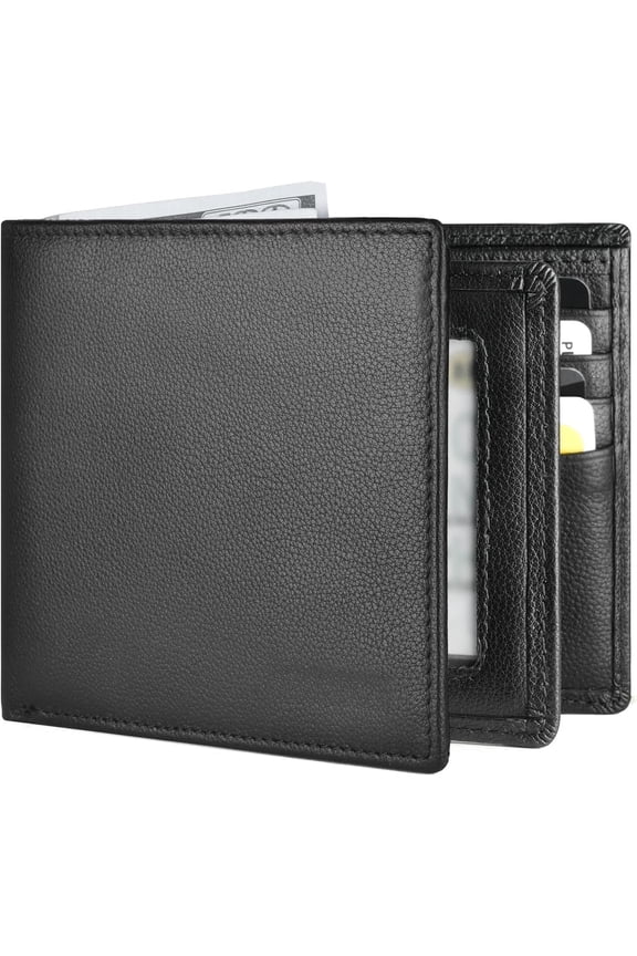 Mens Wallet - Bifold RFID Blocking Slim Front Pocket Large Capacity with 10 Card Slots, 2 ID Windows & 2 Pockets - Heavy Duty Stitched for Men (Black)