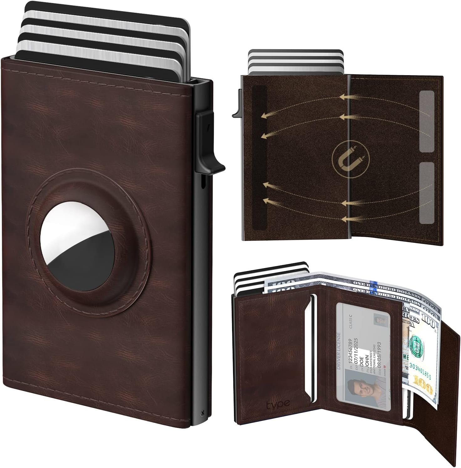 Men's Slim Wallet With Money Clip & ID Window - Minimalist RFID Blocking Card Holder, Smart Pop-Up Mechanism (Holds 12+ Cards)
