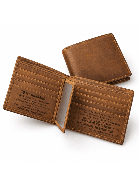 Mens Wallet Engraved Leather Wallets Personalized Gifts For Husband From Wife Custom Man Anniversarymas Birthday Gift