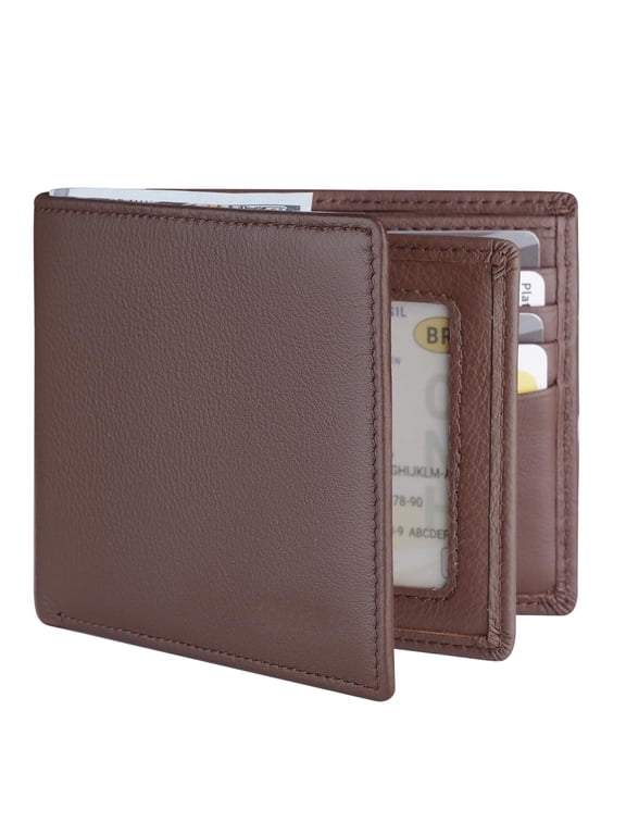 Mens Wallet - Genuine Leather Bifold Rfid Blocking Slim Front Pocket Large Capacity With 10 Card Slots 2 Id Windows & 2 Pockets Heavy Duty Stitched Gift For Men (brown)