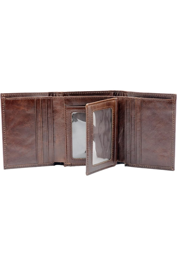Mens  Wallet, Large Capacity Trifold Wallet for Men with 3 ID Window (Brown)