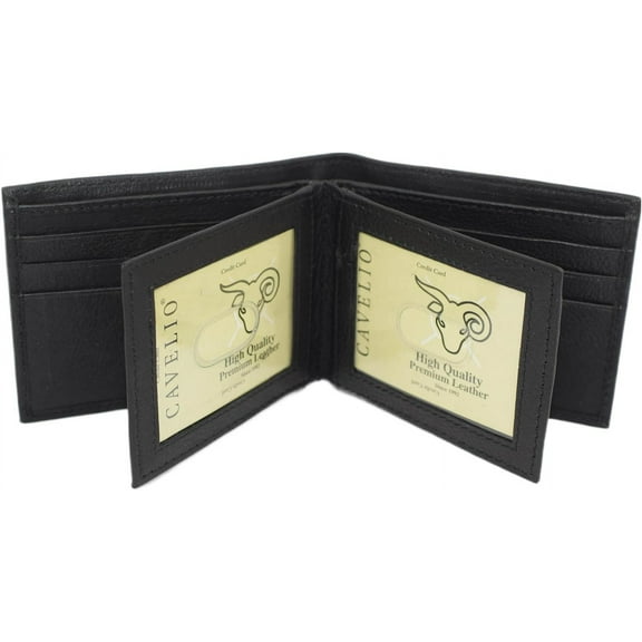 Mens Wallet RFID Genuine Leather Bifold Wallets For Men, 3 ID Windows 12 Card Holders Gift Box Black