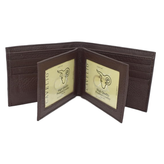 Mens Wallet RFID Genuine Leather Bifold Wallets For Men, 3 ID Windows 12 Card Holders Gift Box Brown