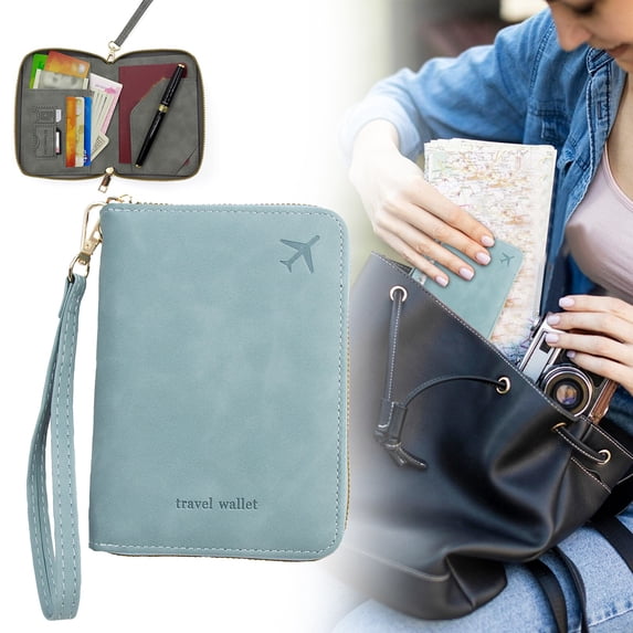Mens Wallet Slim, Passport Holder – Track Your Passport, RFIDBlocking Travel Wallet for Men, SlimOrganizer forInternational Travel Light Blue