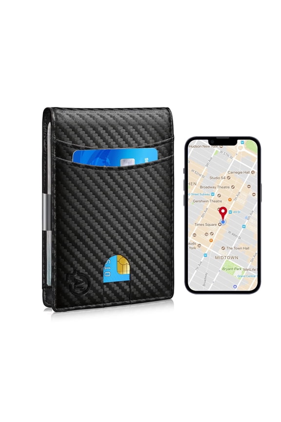 Mens Wallet Tracker Work for Anroid & iOS Device, Smart Wallet for Men WIth Tracker (Android & iOS, Carbon Black & Black) Y101